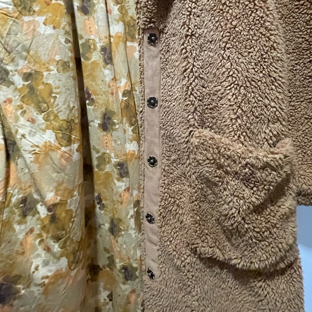 Free People Boho Chic Tessa Teddy Coat Sz Medium Oversized Grunge Front Pockets - Picture 7 of 14